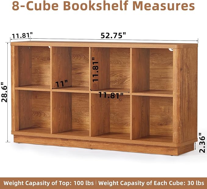8 Cube Storage Book Shelf, Floor Standing Wooden Cubby Bookcase - Image 2