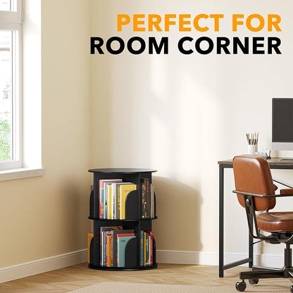 SpaceAid 2 Tier Rotating Bookshelf Tower, Spinning Bookcase Lazy Susan - Image 5