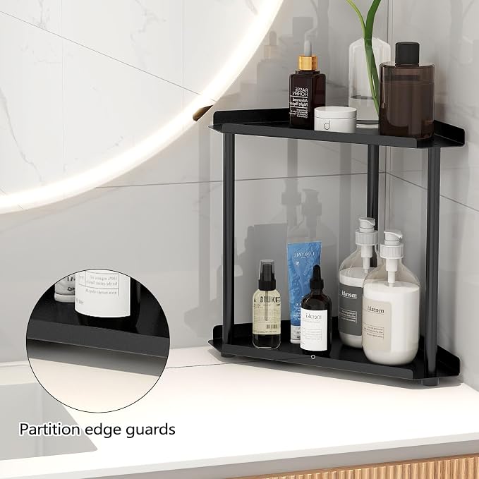 FLE Corner Bathroom Counter Organizer, Bathroom Organizer Countertop Black | 2 - Image 6
