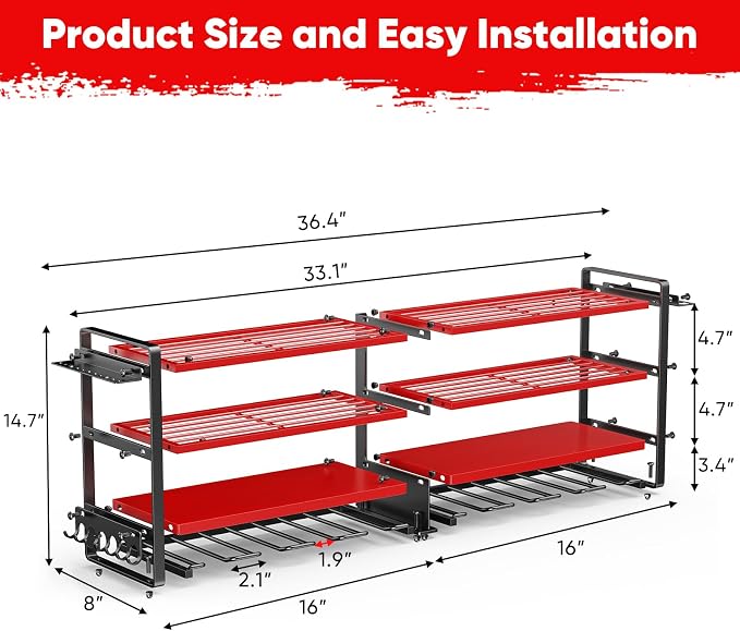 Upgrade Large power tool organizer Wall Mount, 4 Layers Heavy Duty Metal Loads - Image 2