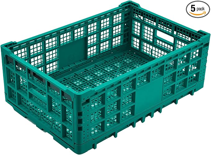 Collapsible Storage Crates, 52 Liter Heavy Duty Foldable Plastic Crates by Unknown