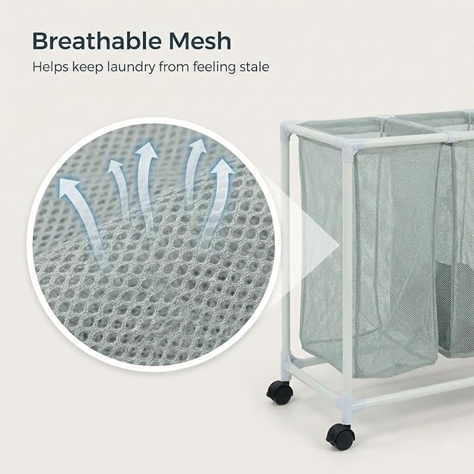 3 Section Laundry Hamper with Wheels & Lid, Large Rolling Laundry Basket - Image 4