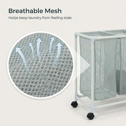 3 Section Laundry Hamper with Wheels & Lid, Large Rolling Laundry Basket - Image 4