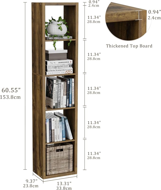 Tall Cube Storage Organizer Bookcase, 5 Tier 11 inch Open Back Cubical Shelf - Image 3