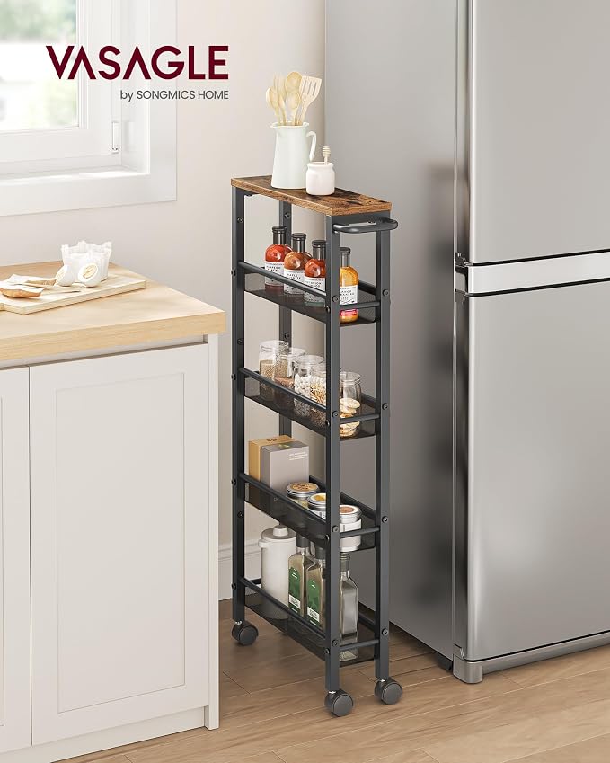 VASAGLE Slim Rolling Cart, 5-Tier Storage Cart, Narrow Carts - Image 2