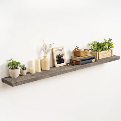 60 Inch Long Wood Floating Shelf, Solid Rustic Reclaimed Barnwood Planks 8 Inch by FLYJOE