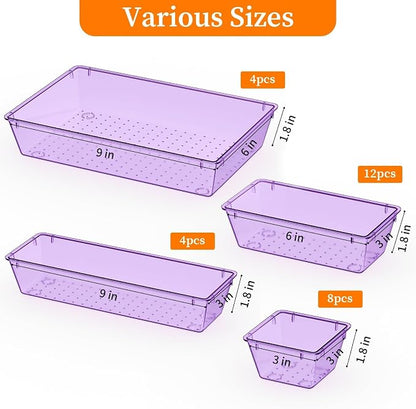 32 PCS Clear Plastic Drawer Organizer Set, 4-Size vanity organizer Trays and - Image 3