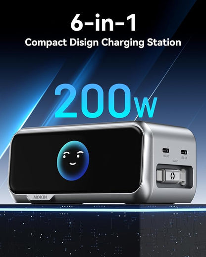 MOKiN Desktop Charging Station, 200W 6-Port Retractable USB C Charging Station - Image 2