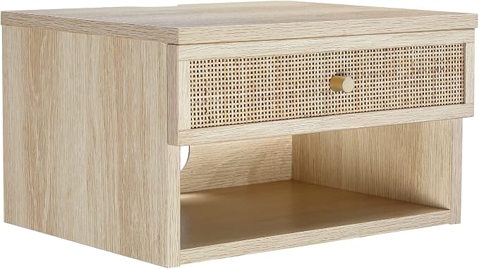 Nathan James Jackson Wall Mounted Rattan Floating Bedroom Nightstand - Image 7