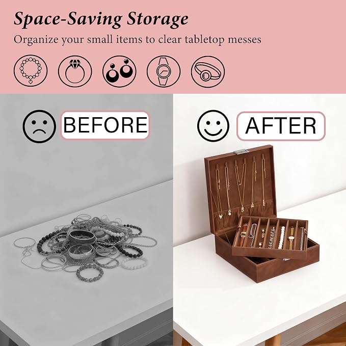 BEWISHOME Necklace Organizer Box, 2-Layer Jewelry Box to Save Space, Modern - Image 5
