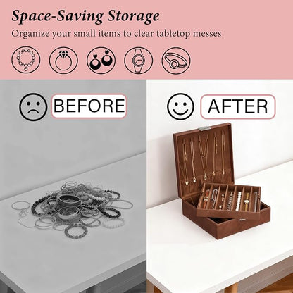 BEWISHOME Necklace Organizer Box, 2-Layer Jewelry Box to Save Space, Modern - Image 5