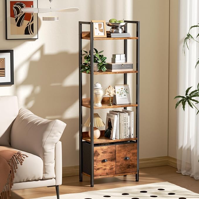 Furologee 5-Tier Bookshelf, Tall Bookcase - Image 2