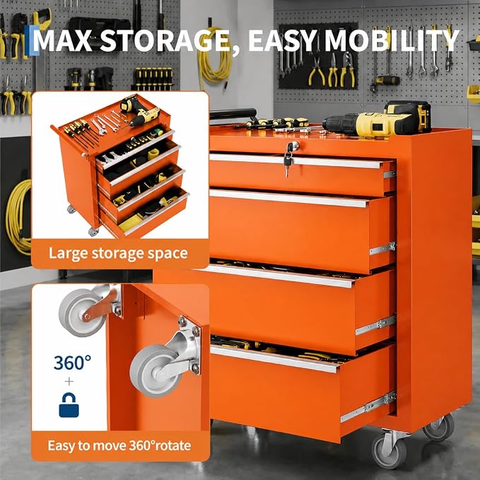 Garvee Rolling Tool Chest, 4 Drawers Tool Storage Cabinet, Toolbox - Image 4