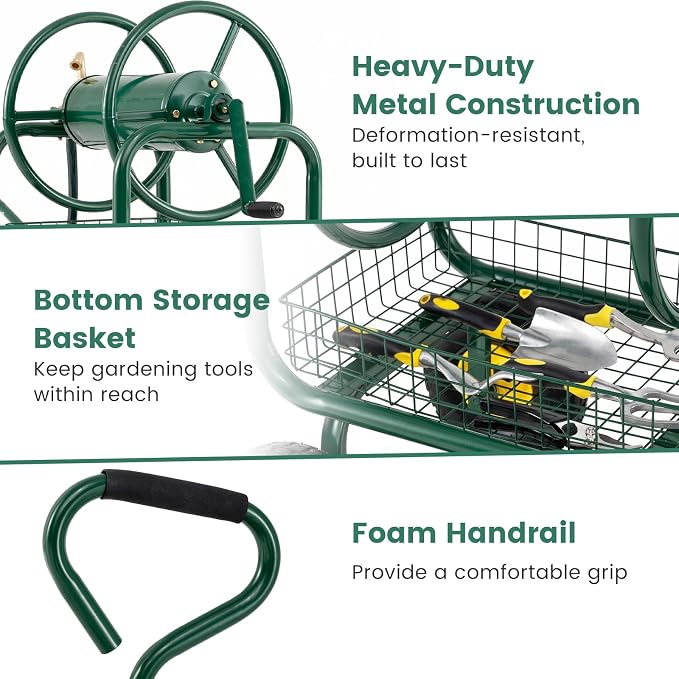Goplus Garden Hose Reel Cart, 300ft 5/8" or 350ft of 1/2" Large Capacity - Image 8