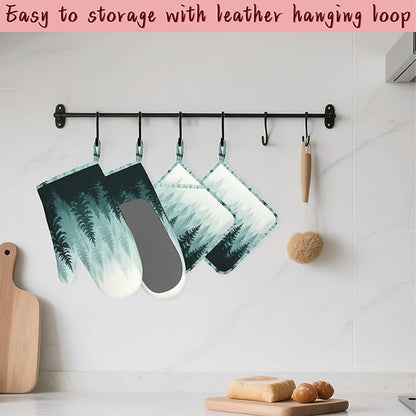 Misty Forest Silicone Oven Mitts and Pot Holders, Heat-Resistant 4 Piece - Image 5