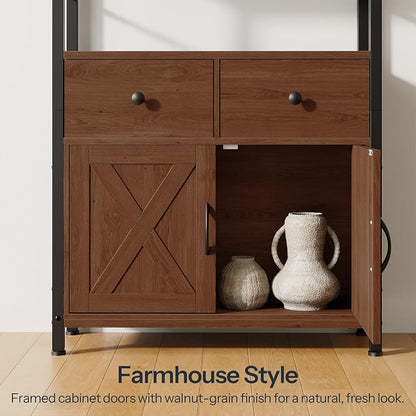 HOOBRO Bookshelf with Doors, Rustic Bookshelf with Drawers, Industrial Display - Image 6