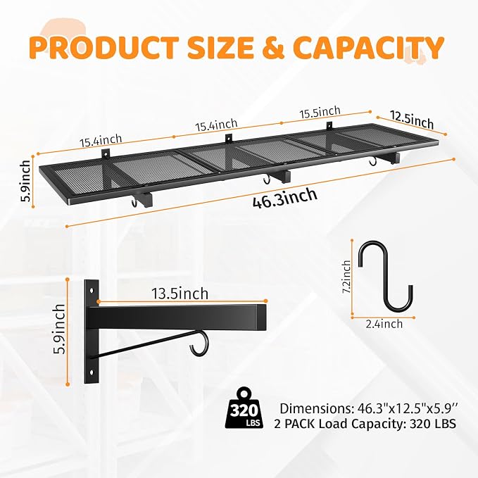 2 Pack Garage Wall Shelving, 1x3.85ft Heavy Duty Garage Shelving Wall Mounted - Image 2
