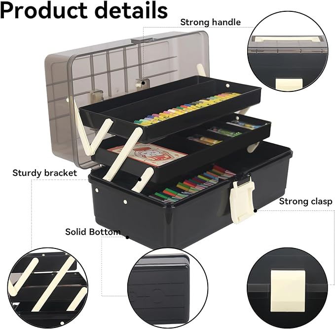 WEWLINE 13-Inch Art Storage Box 3-Layers Plastic Storage Box - Image 4