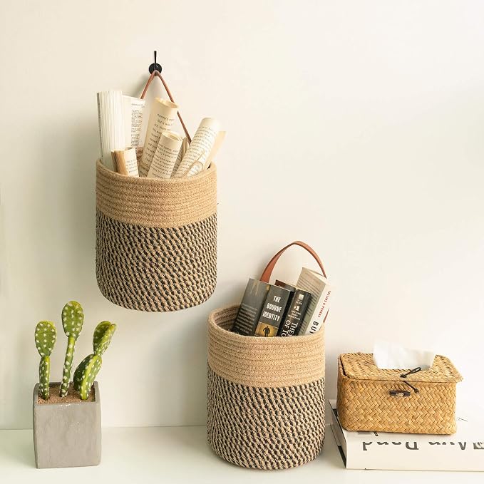 Goodpick 2 Pack Jute Rope Wall Hanging Storage Baskets - Image 7