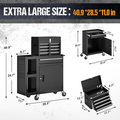 5 Drawers Rolling Tool Chest, Tool Box Protective Mat & Tool Rack, Garage - Image 3