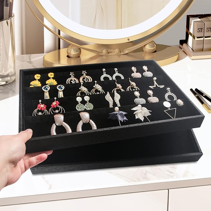 Julysky 2 Pcs/set Stackable Jewelry Organizer Trays，Earrings Tray+Earrings Tray - Image 4