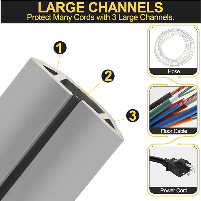 MYFAMIREA 20FT Floor Cord Cover Heavy Duty Cable Cover Protector 3 Channels - Image 3