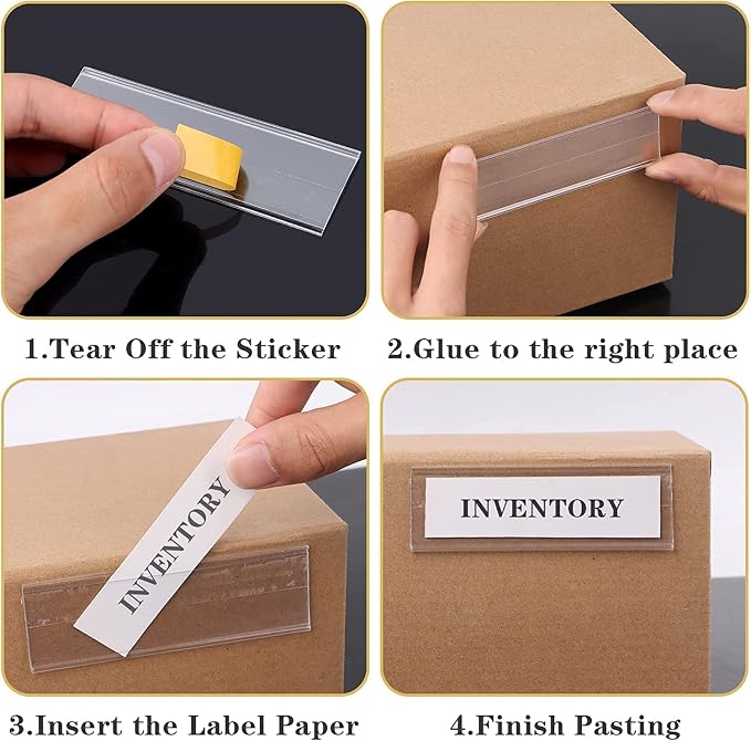 100-Pack 4" x 1" Shelf Tag Label Holders Adhesive Clear Shelf Tag Index Card - Image 4