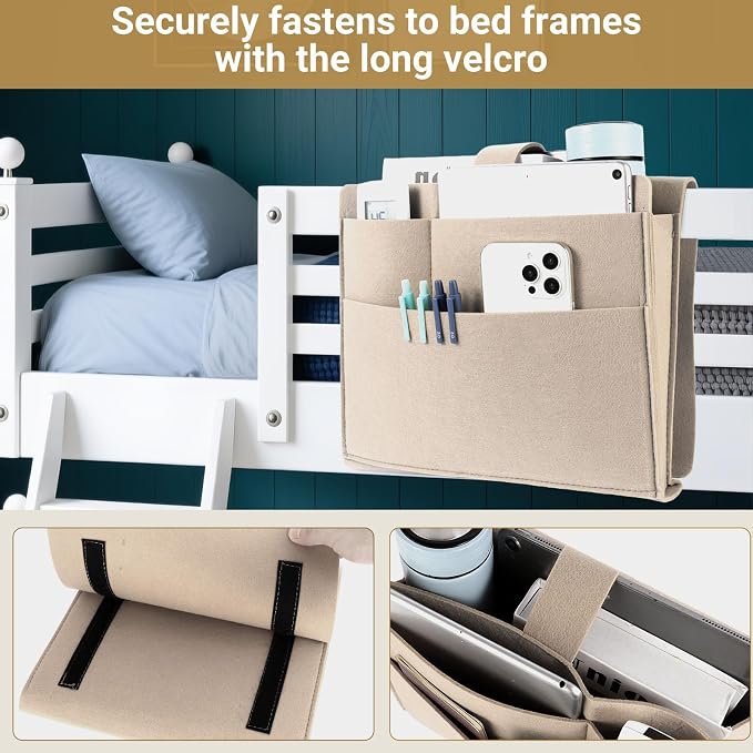 Seefoo Bedside Caddy, Large Bed Caddy Organizer - Image 5