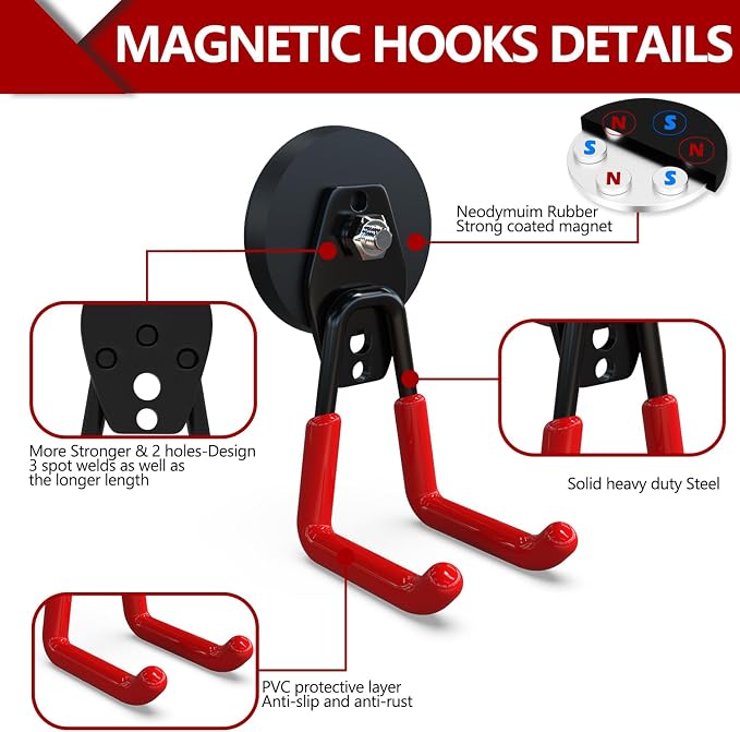 3-H Heavy Duty Magnet Garage Hooks 2 Pack, Large Strong Magnetic Hooks - Image 5