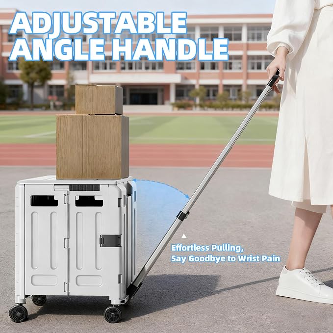 Folding Utility Cart, 4 360° Swivel Wheels Collapsible Rolling Crate - Image 4