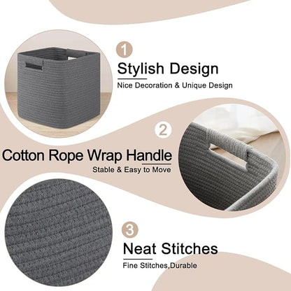 OIAHOMY Storage Cubes 11 Inch Storage Bins-3 Pack, Cotton Rope Woven Baskets - Image 4