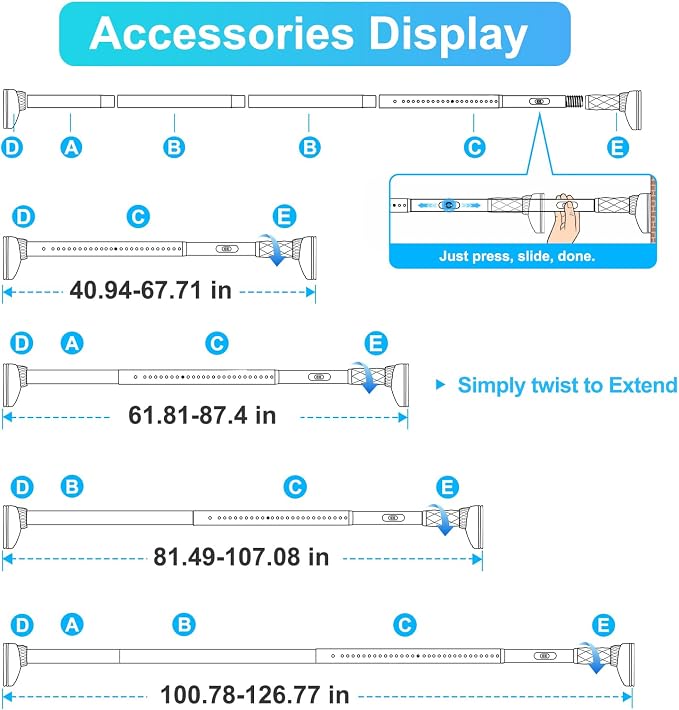White Closet Rods For Hanging Clothes, 41-126 In heavy duty tension rod | - Image 3