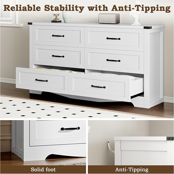 6-Drawer Dresser for Bedroom, Modern Wooden Chest of Drawers - Image 6