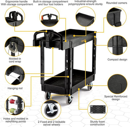 ELAFROS Utility Cart with Ergonomic Handle and Built-in Tool Compartments - Image 3