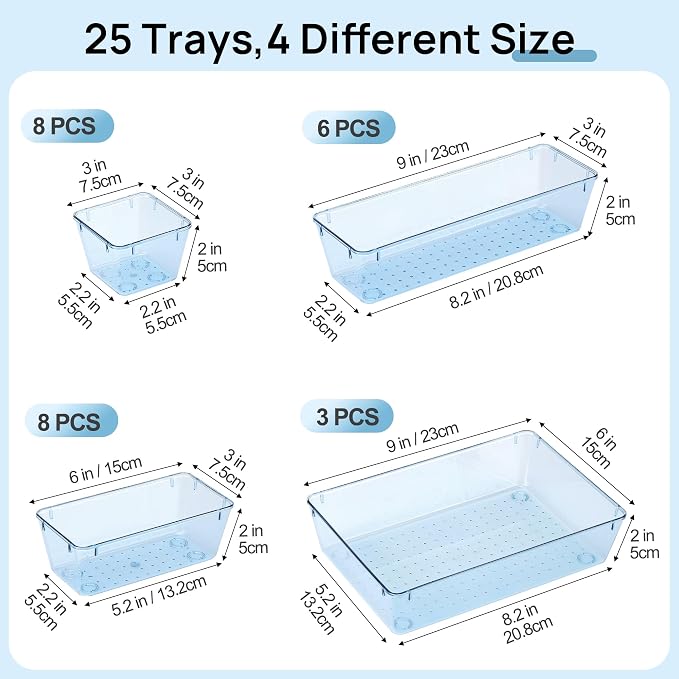 Vtopmart 25 PCS Plastic Drawer Organizers Set, 4-Size Versatile Bathroom and - Image 2