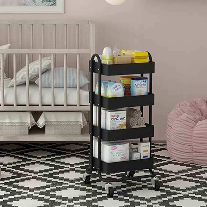 4-Tier Metal Rolling Cart with Wheels, 4 Tier Utility Cart with Wheels - Image 8