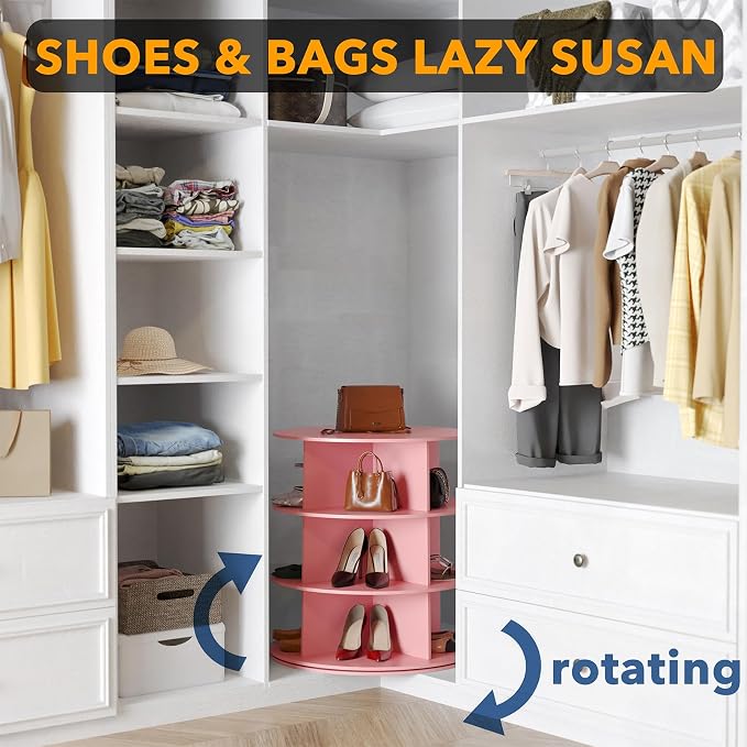 SpaceAid 3 Tier Rotating Shoe Rack Tower, Spinning Shoe Display Lazy Susan - Image 4