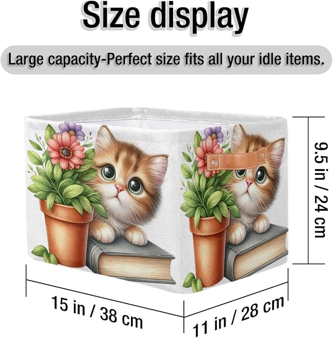 Pardick Basket Storage Bins Cute Cat Flower Rectangle Cube Basket Box Kids - Image 4