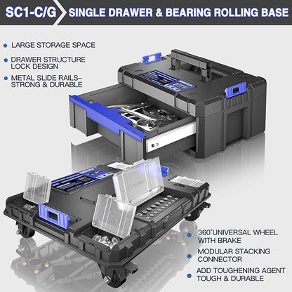 5 Tier Stackable Tool Box with Wheels, Rolling Tool Box with Drawers, Modular - Image 4