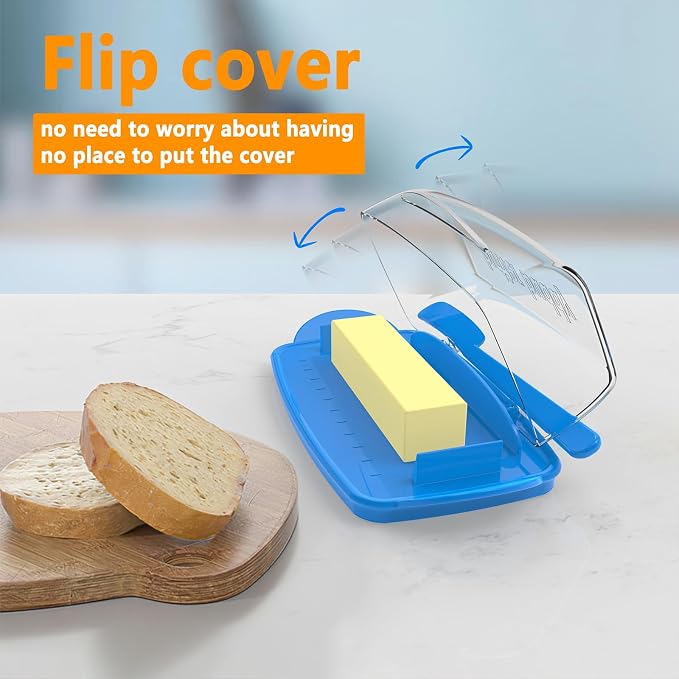 Blue Butter Dishes with Lid for Countertop Refrigerator, Non-Slip Bottom Butter - Image 4