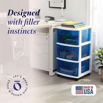 HOMZ 3-Drawer Storage Cart, Plastic Home & Office Organizer - Image 3