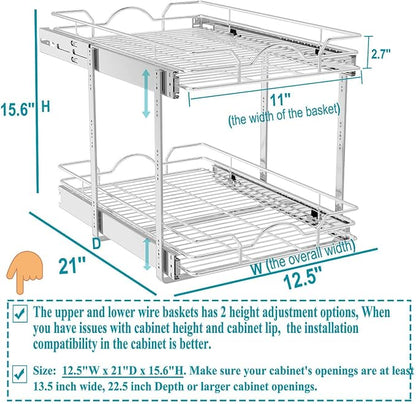 OCG 2 Tier Pull Out Cabinet Organizer, Pull Out Drawers - Image 2