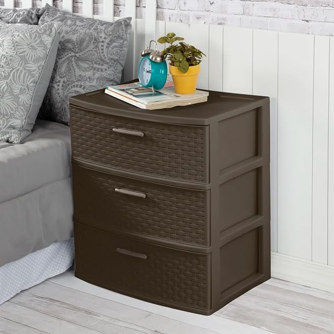 Sterilite 3 Pack 3 Drawer Wide Storage Tower, Weave Organizer, Espresso | - Image 5