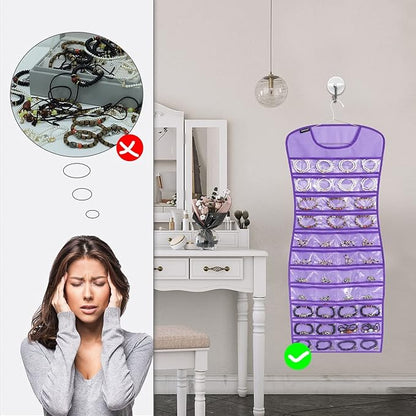 Hanging Jewelry Organizer Dual Sided 84 Clear Pockets and 6 Hook Loops Storage - Image 4