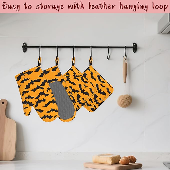 Halloween Bat Heat-Resistant Silicone Oven Mitts and Pot Holders 4 Piece Set - Image 5
