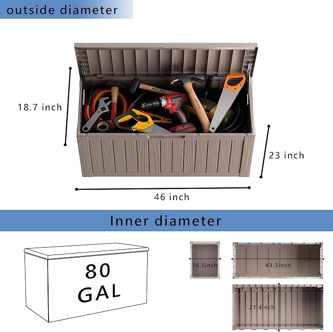80 Gallon Waterproof Resin Deck Box, UV Resistant Outdoor Storage - Image 3