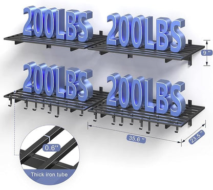 4-Pack 2x3ft Garage Shelving Wall Mounted, 800LB Capacity - Image 3