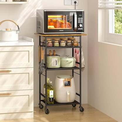 Rolling Kitchen Microwave Cart, 4 Tier Microwave Table Stand by ThreeHio