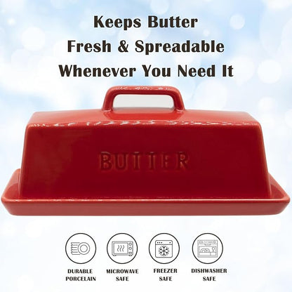 Ceramic Butter Dish With Lid for Countertop, Covered Butter Holder With Lid - Image 3