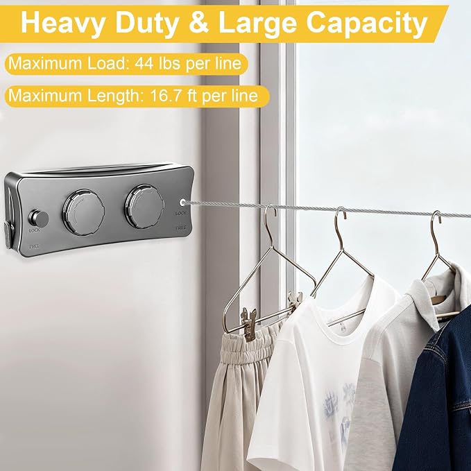 Retractable Clothesline Indoor & Outdoor, 16.7 Ft Non-Sagging Double Clothes - Image 2